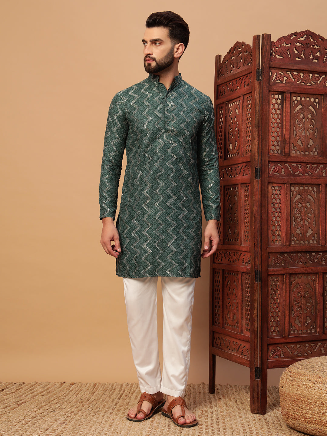 Green Bandhani Embroided Print Kurta