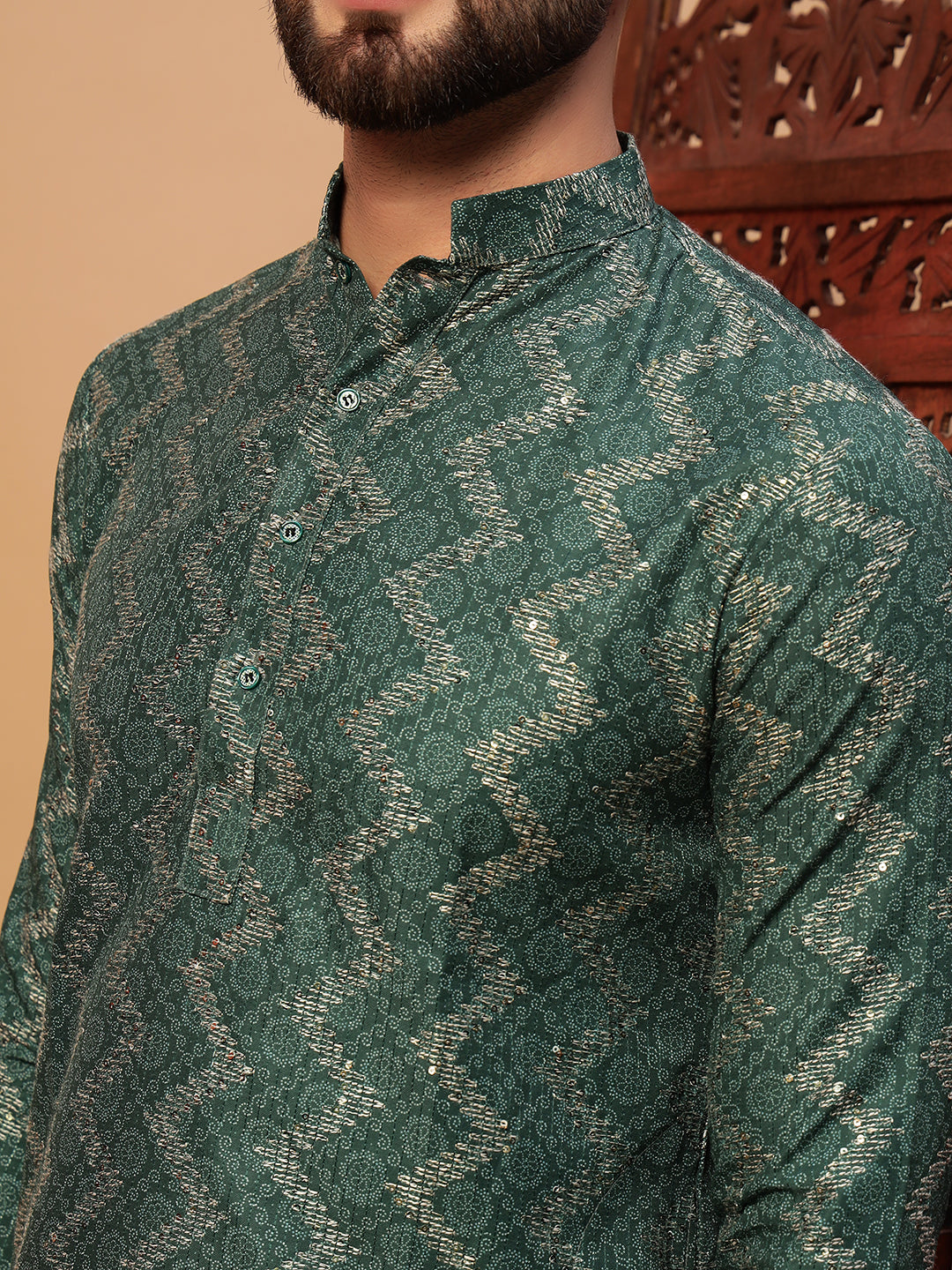 Green Bandhani Embroided Print Kurta