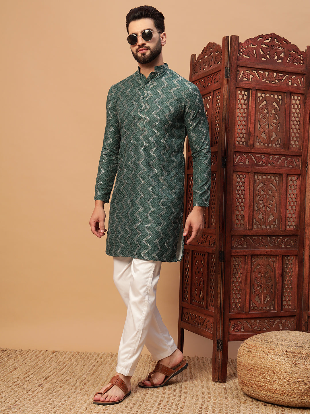 Green Bandhani Embroided Print Kurta