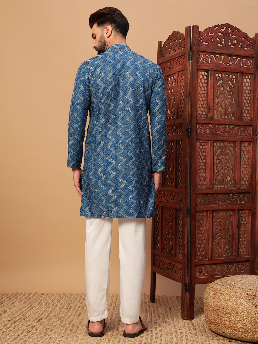 Deep Blue Bandhani Embroided Print Kurta