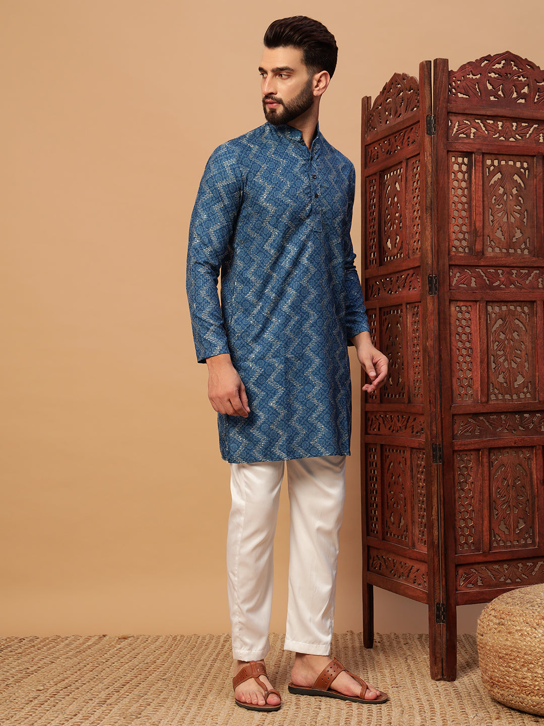 Deep Blue Bandhani Embroided Print Kurta