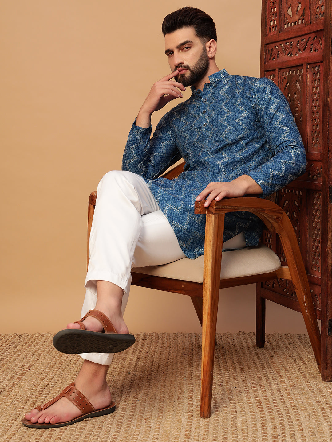 Deep Blue Bandhani Embroided Print Kurta