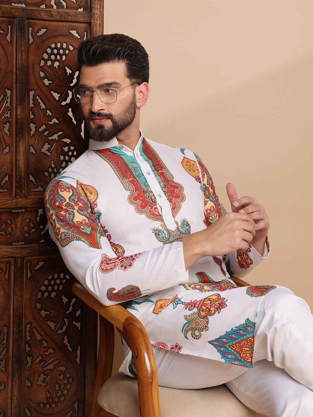 White Charm Digital Kurta Set