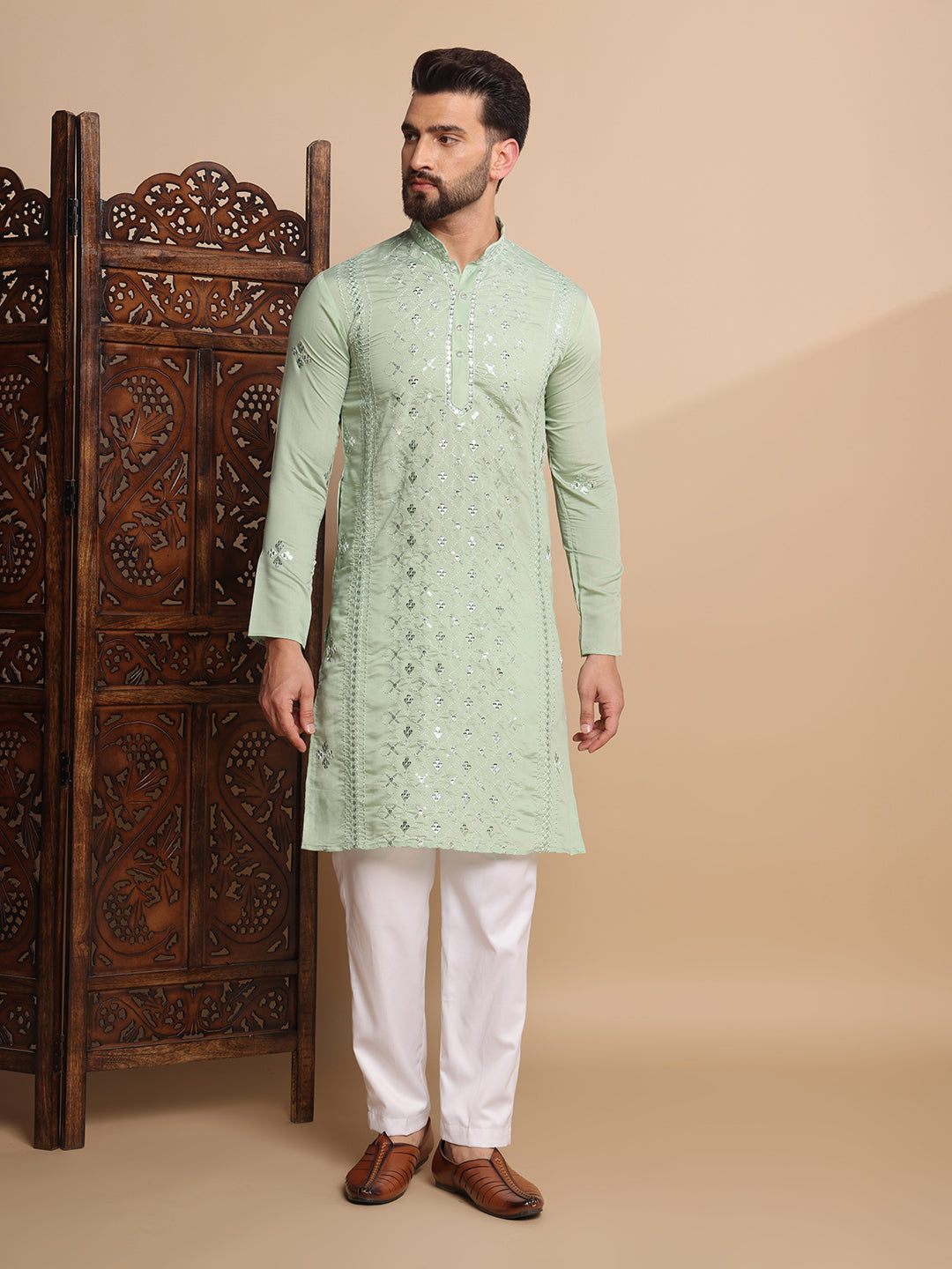 Pastel Green Festive Kurta Set