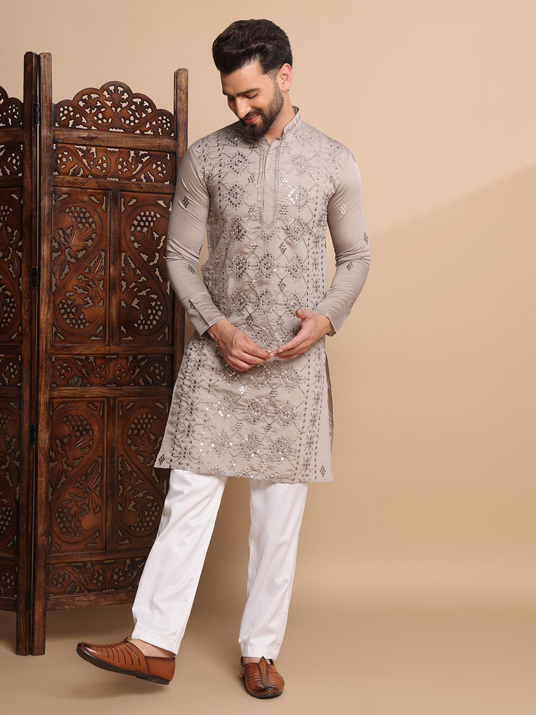 Clay Gray Sequin Kurta Set