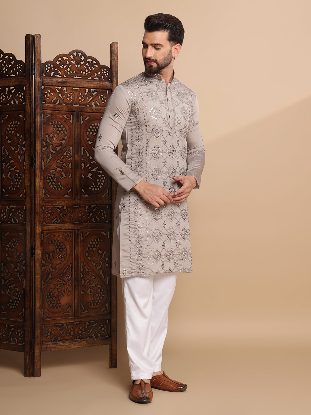 Clay Gray Sequin Kurta Set