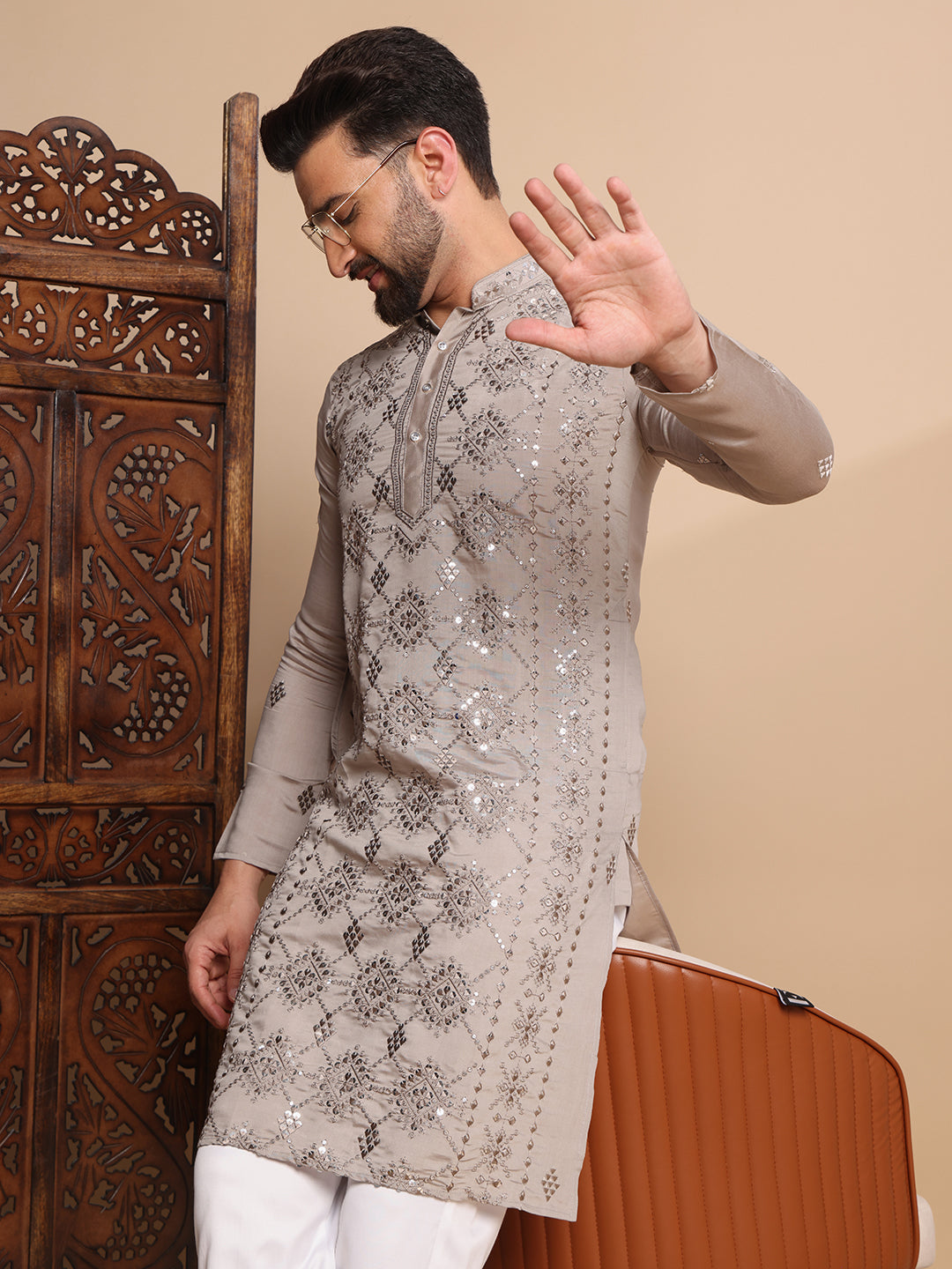 Clay Gray Sequin Kurta Set