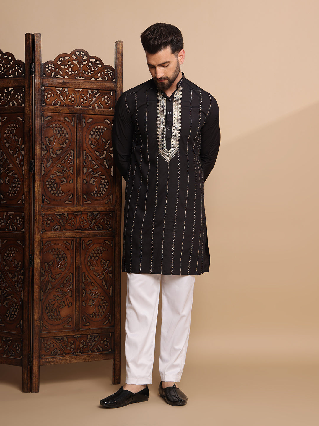 Black Luxe Gold Detail Kurta Set