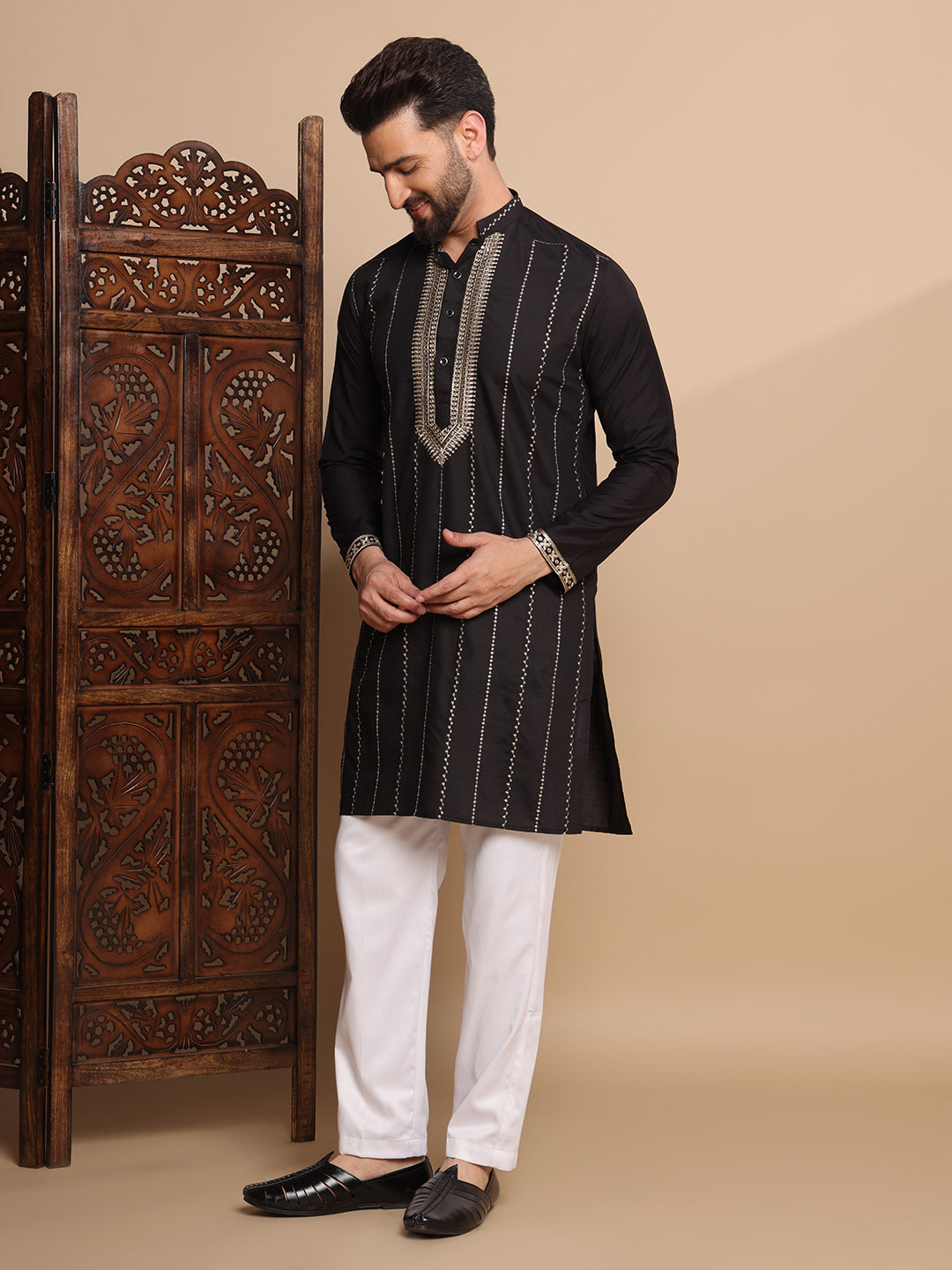 Black Luxe Gold Detail Kurta Set