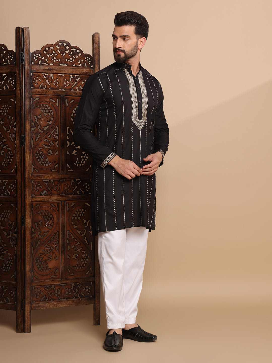 Black Luxe Gold Detail Kurta Set