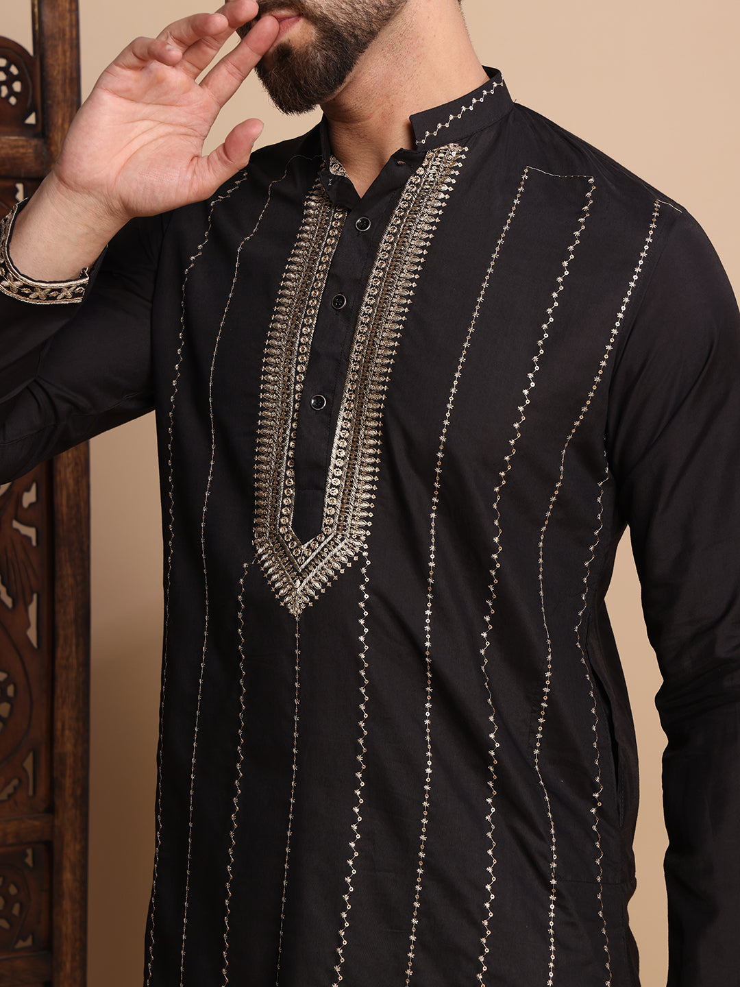 Black Luxe Gold Detail Kurta Set
