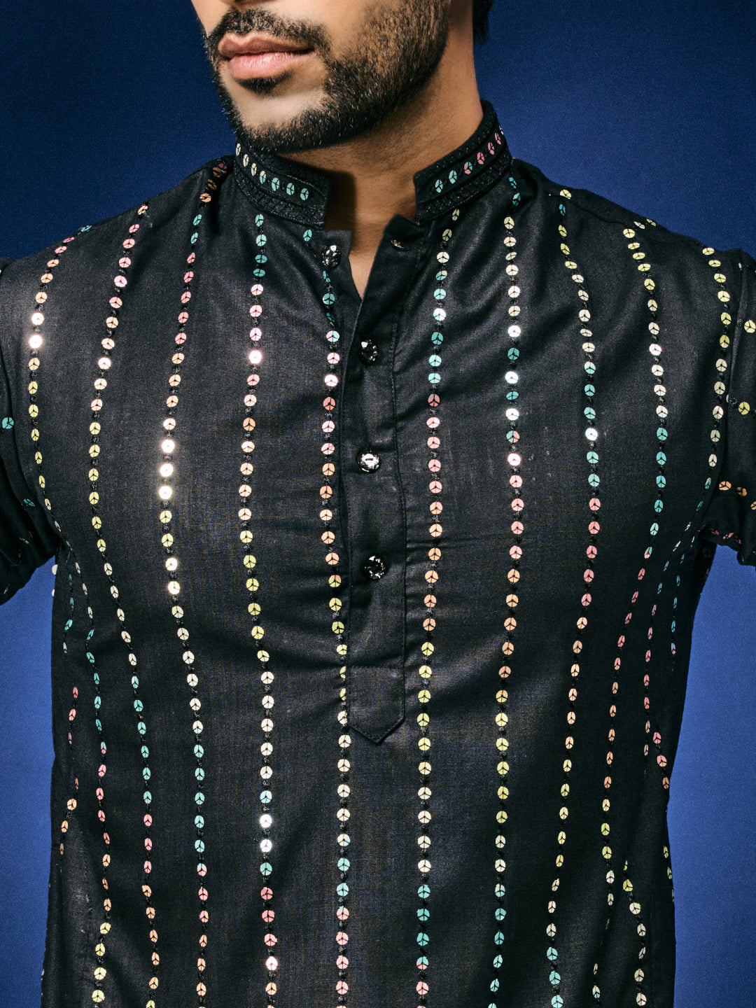 Black Aurora Sequin Stripe Kurta