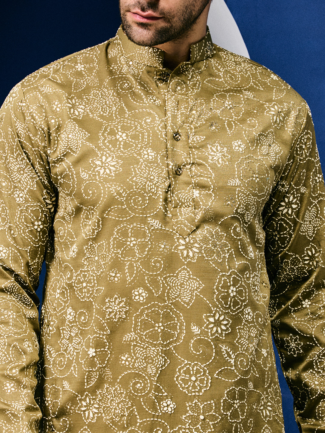 Roohani Olive Mehendi Floral Printed Kurta With Pant Set