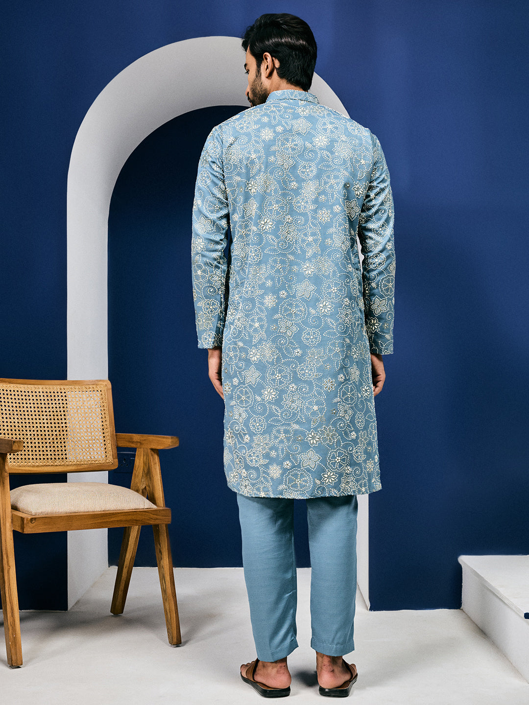 Roohani Teal Blue Floral Printed Kurta With Pant Set