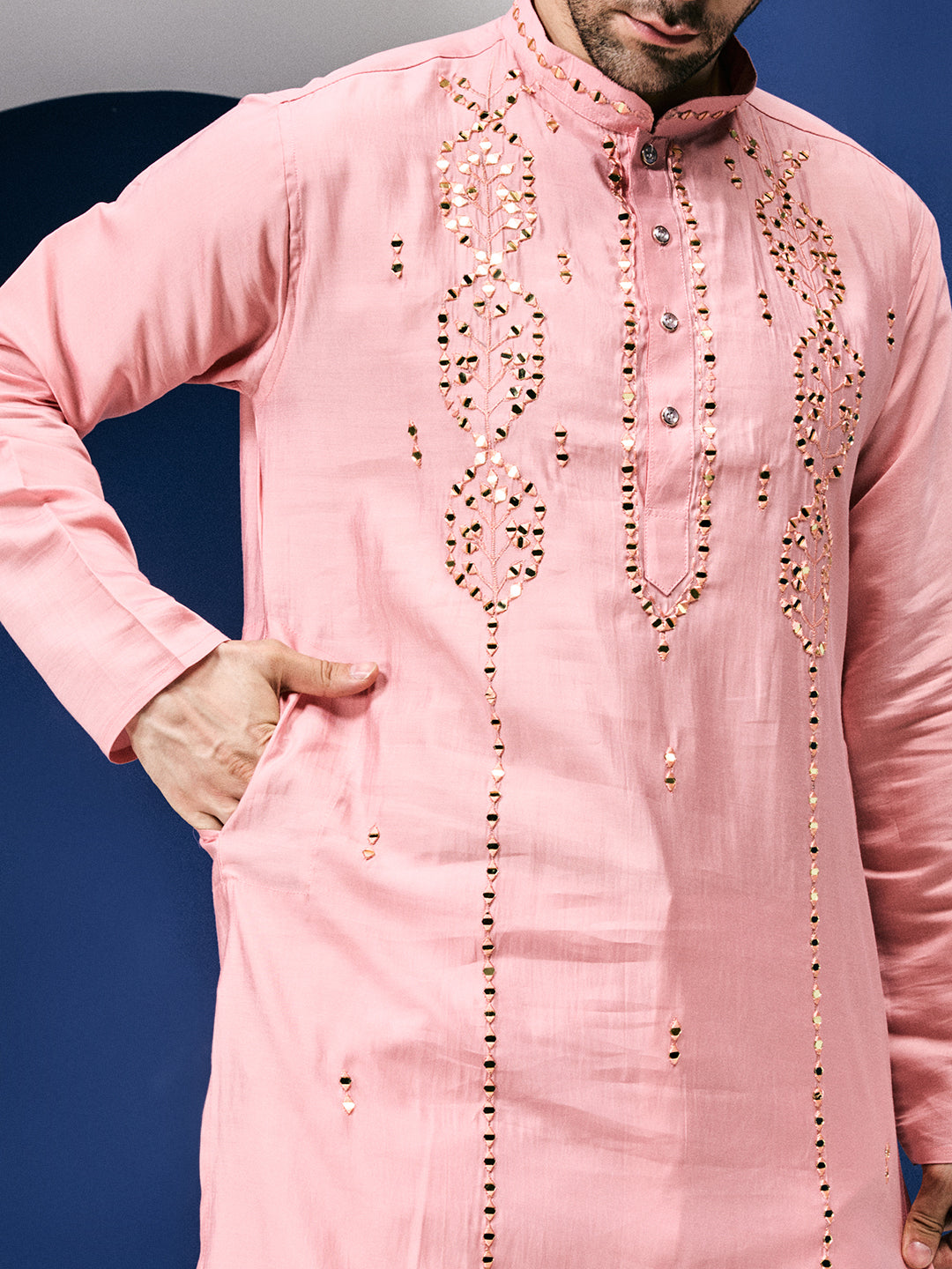 Sparkle Symphony Pastel Pink Real Mirror Embroided Designer Kurta-pant Set