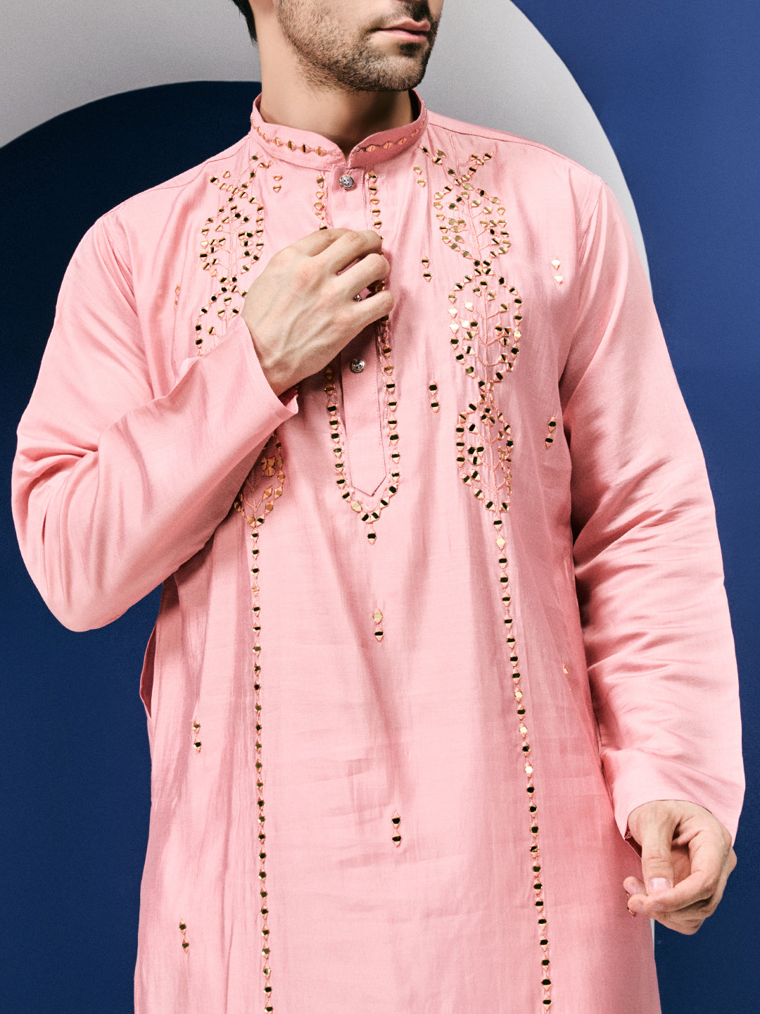 Sparkle Symphony Pastel Pink Real Mirror Embroided Designer Kurta-pant Set