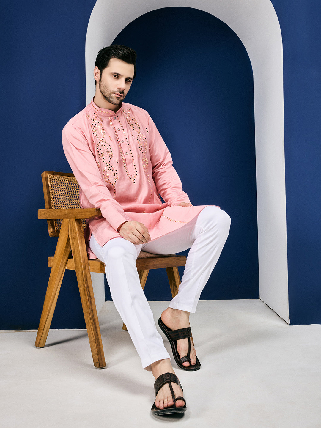Sparkle Symphony Pastel Pink Real Mirror Embroided Designer Kurta-pant Set
