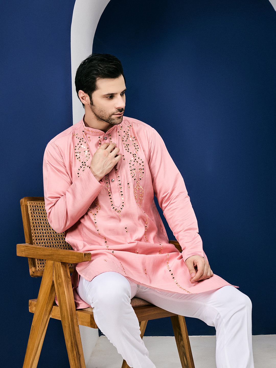 Sparkle Symphony Pastel Pink Real Mirror Embroided Designer Kurta-pant Set
