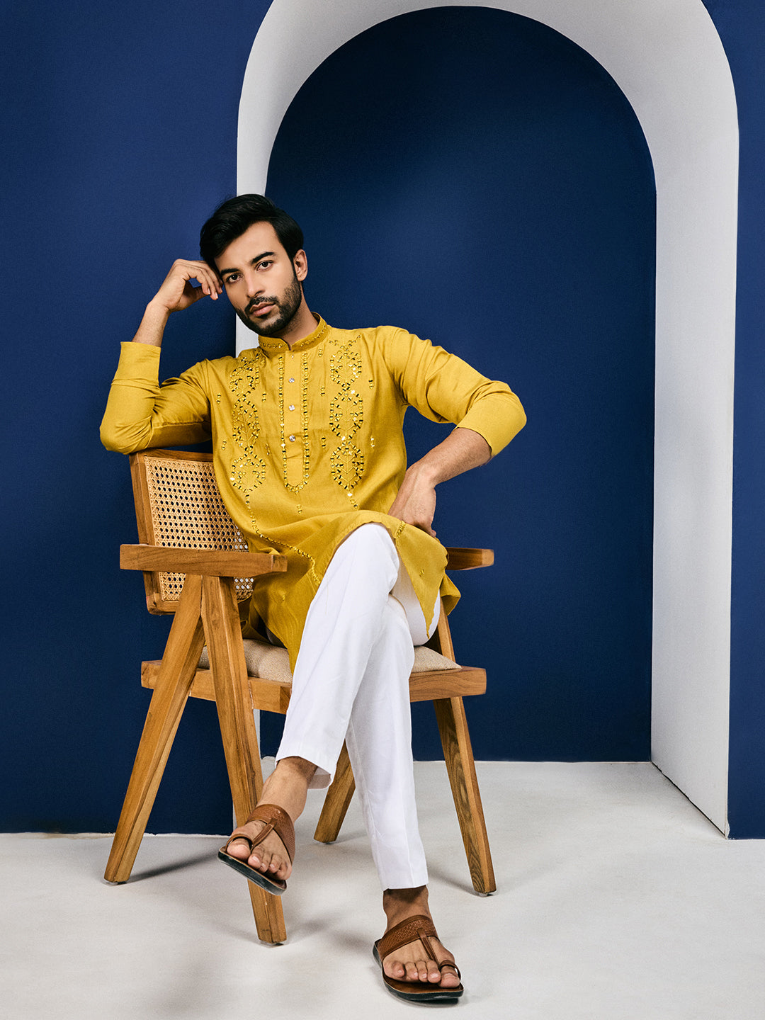 Sparkle Symphony Mustard Yellow Real Mirror Embroided Designer Kurta-pant Set
