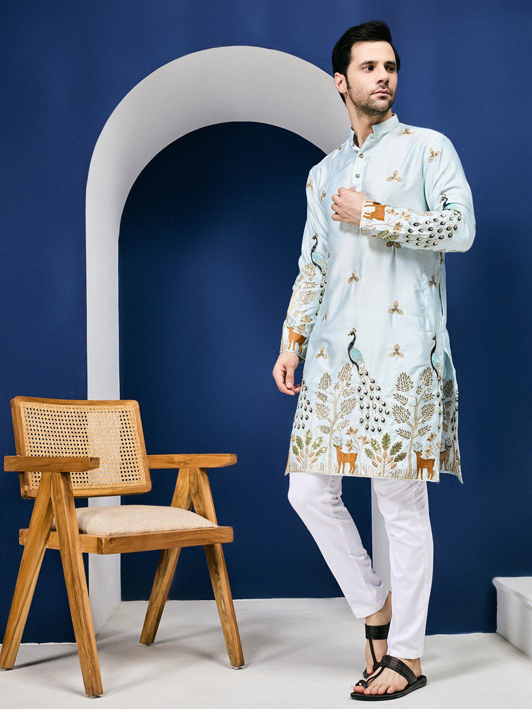 Mayur Baag Sky Blue Kurta Set.