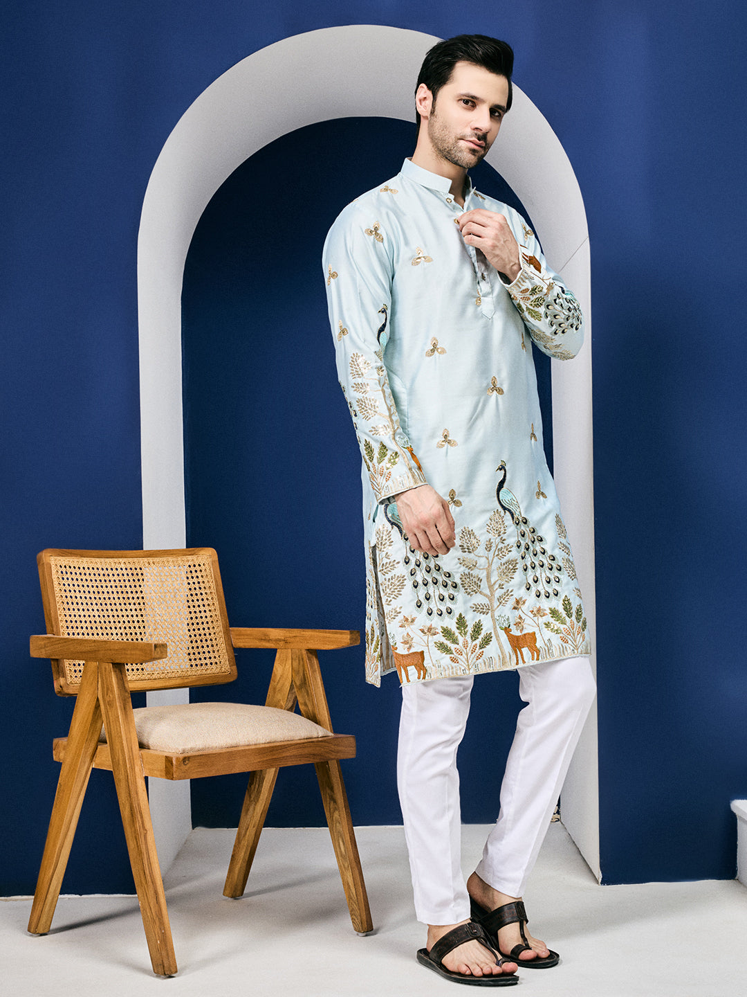 Mayur Baag Sky Blue Kurta Set.