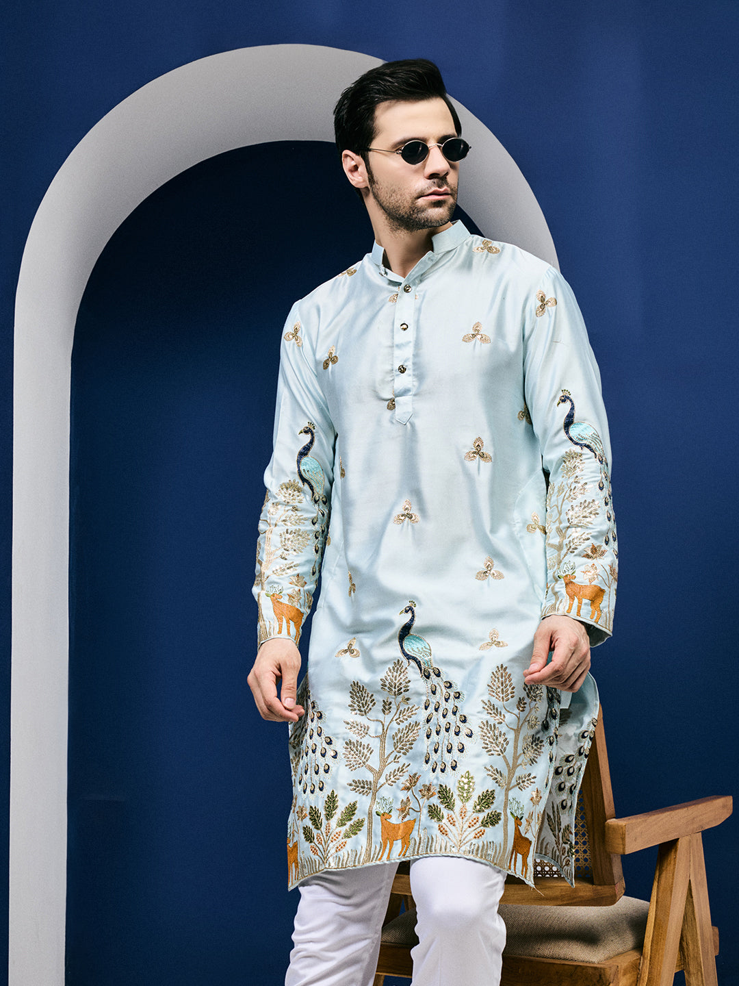 Mayur Baag Sky Blue Kurta Set.