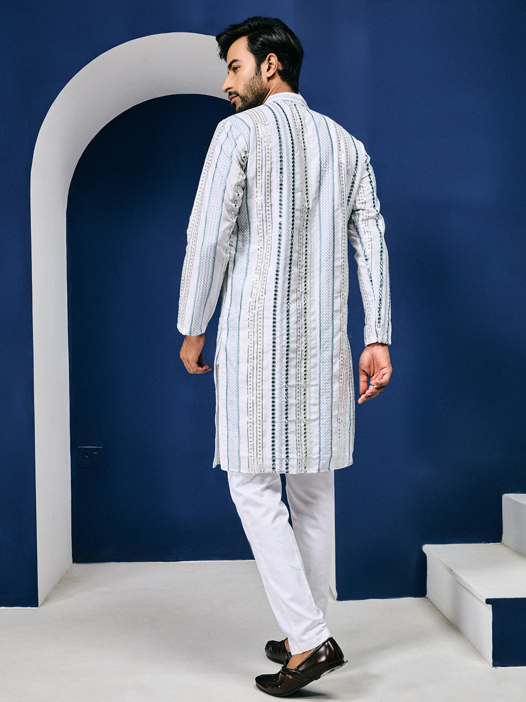 Rang Leheriya Grey Foiled Mirror Striped Work Kurta Set