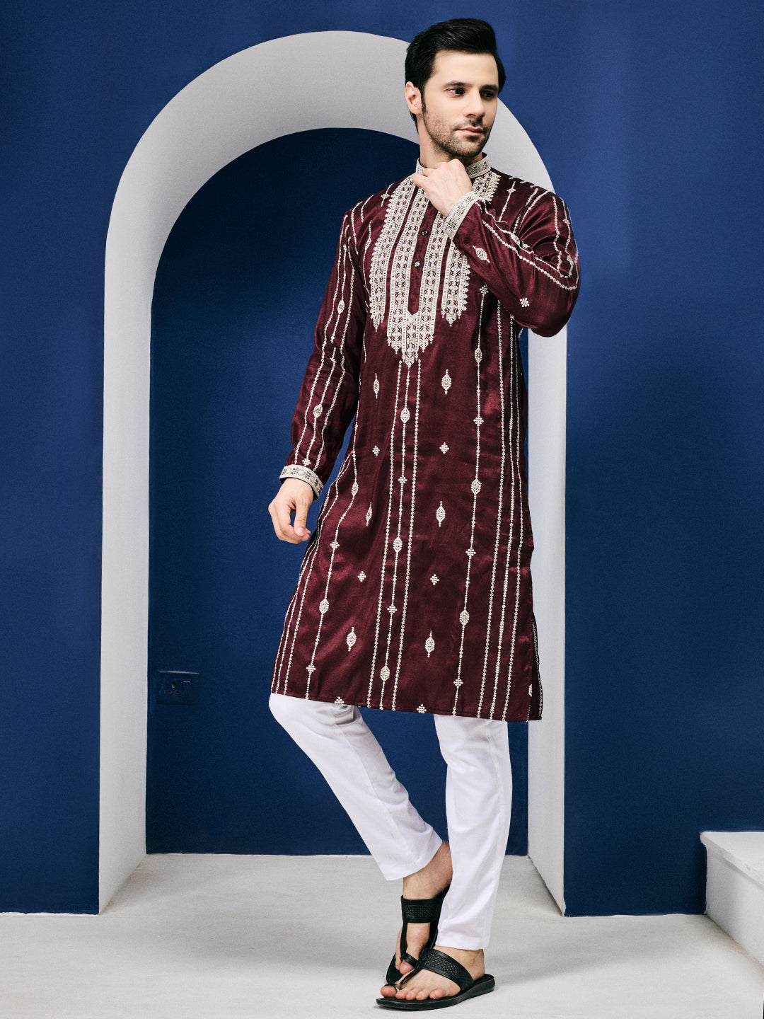 Maroon Twilight with Cut-Dana Embroidery Kurta-pant Set