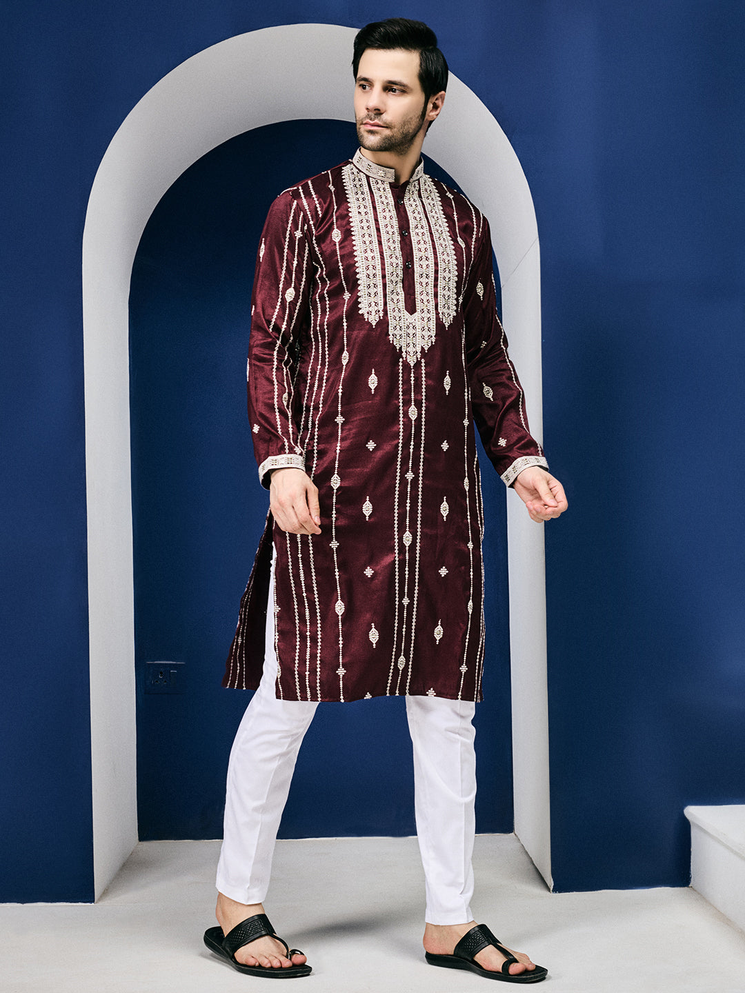Maroon Twilight with Cut-Dana Embroidery Kurta-pant Set