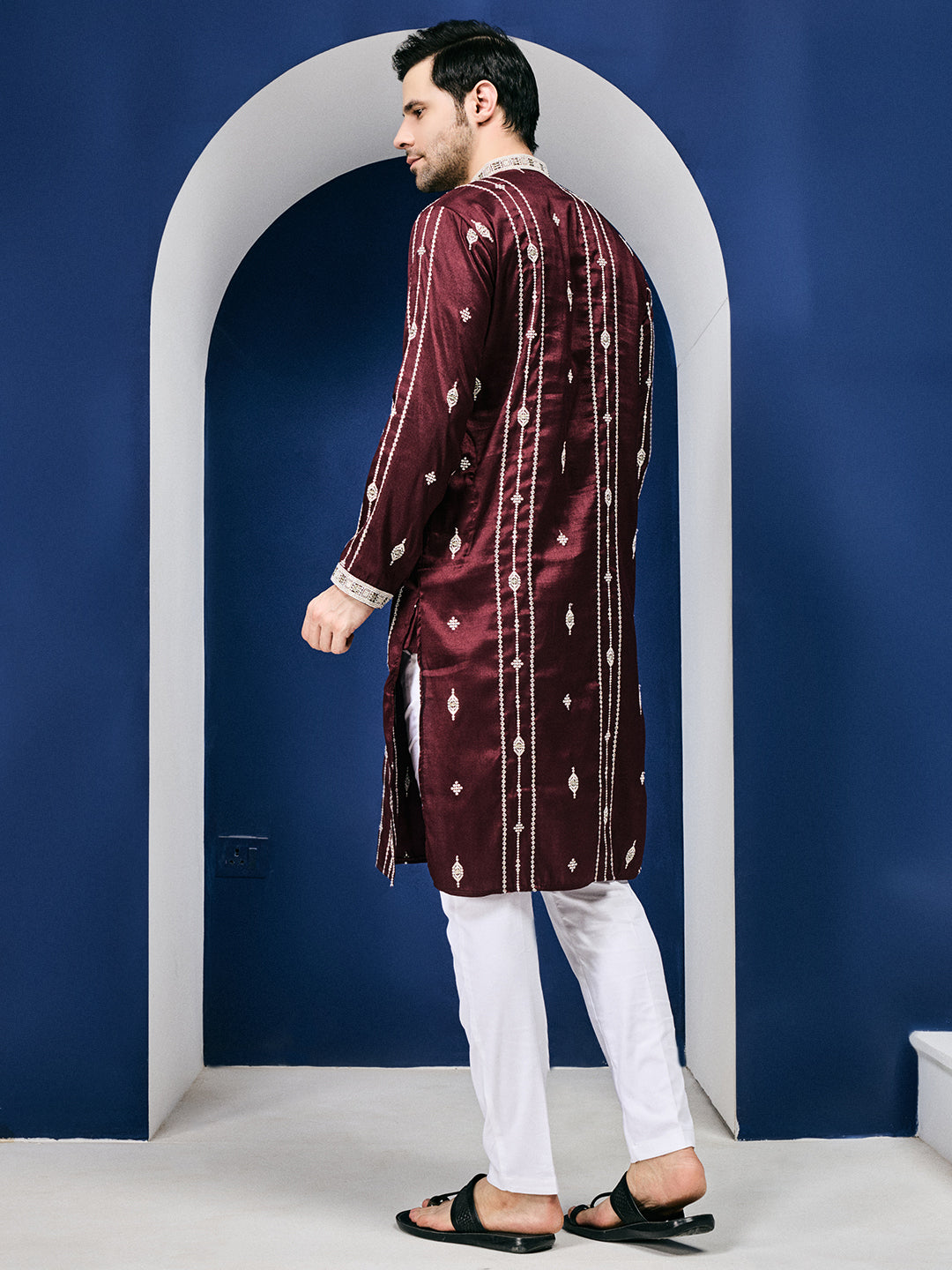 Maroon Twilight with Cut-Dana Embroidery Kurta-pant Set