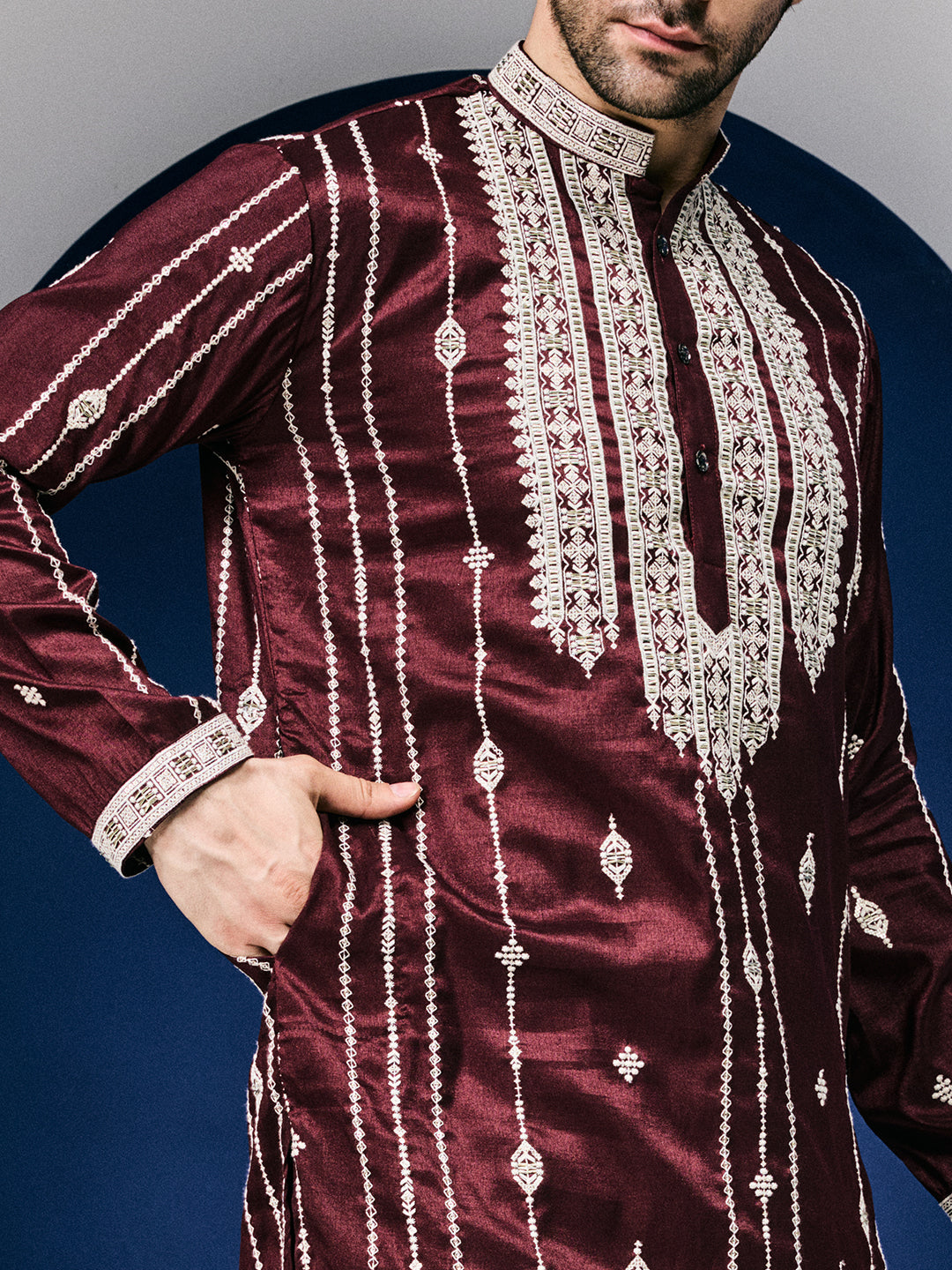 Maroon Twilight with Cut-Dana Embroidery Kurta-pant Set