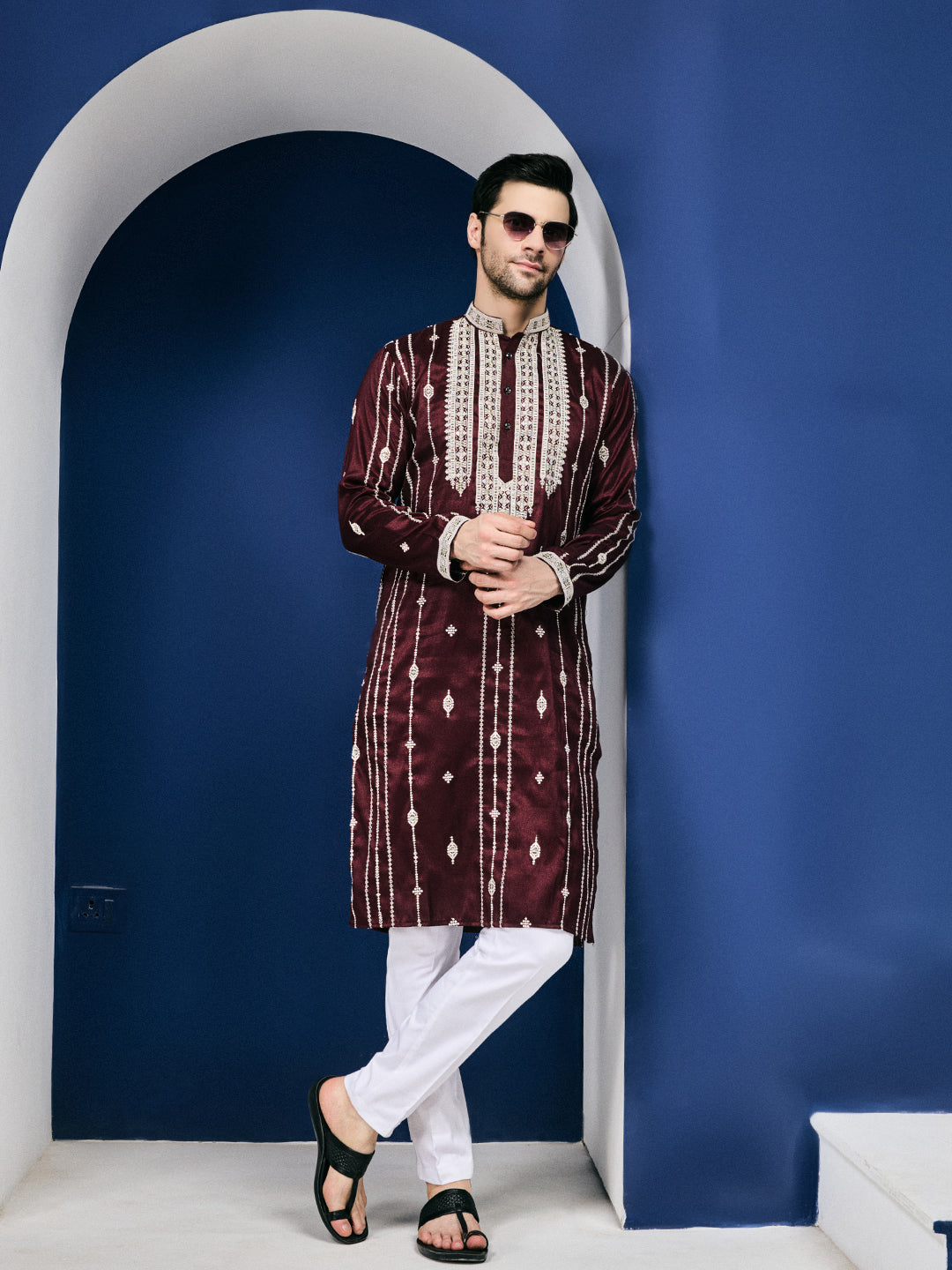 Maroon Twilight with Cut-Dana Embroidery Kurta-pant Set