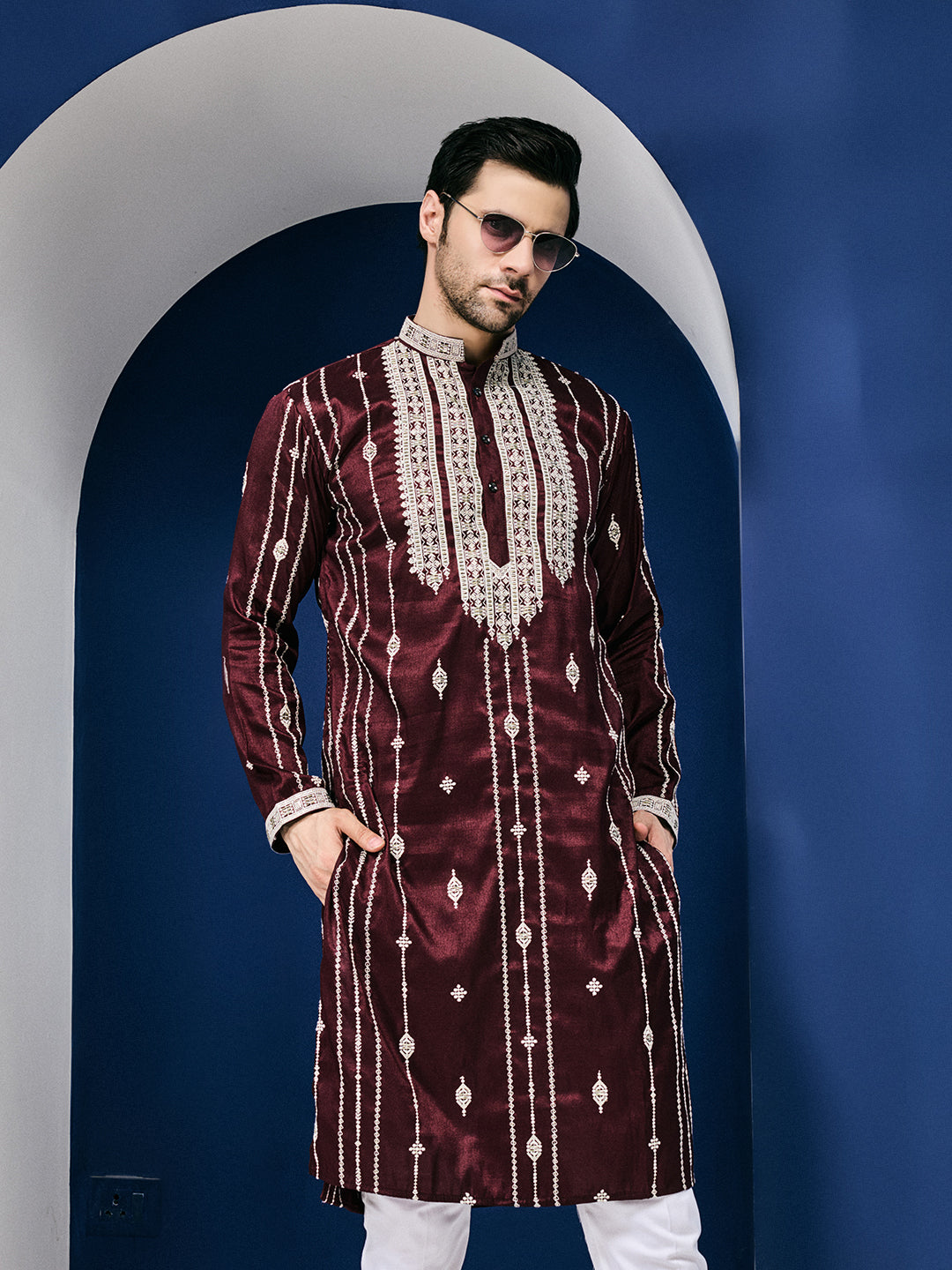 Maroon Twilight with Cut-Dana Embroidery Kurta-pant Set