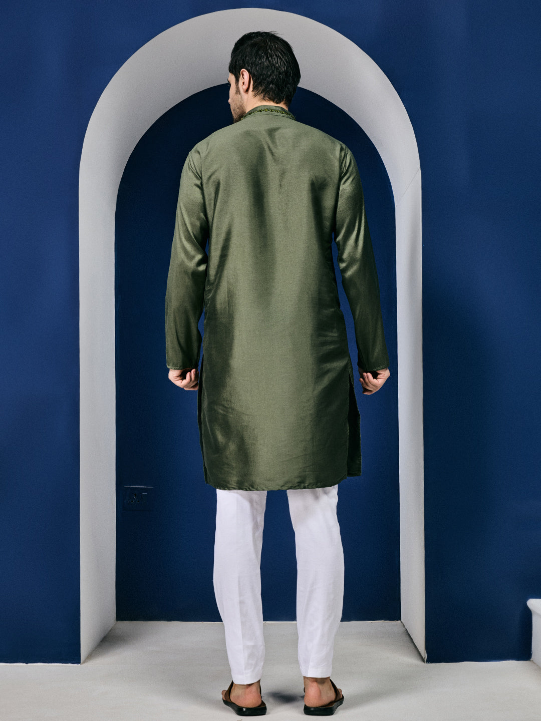 Sparkle Symphony Bottle Green Real Mirror Neck Embroidered Kurta-pant set