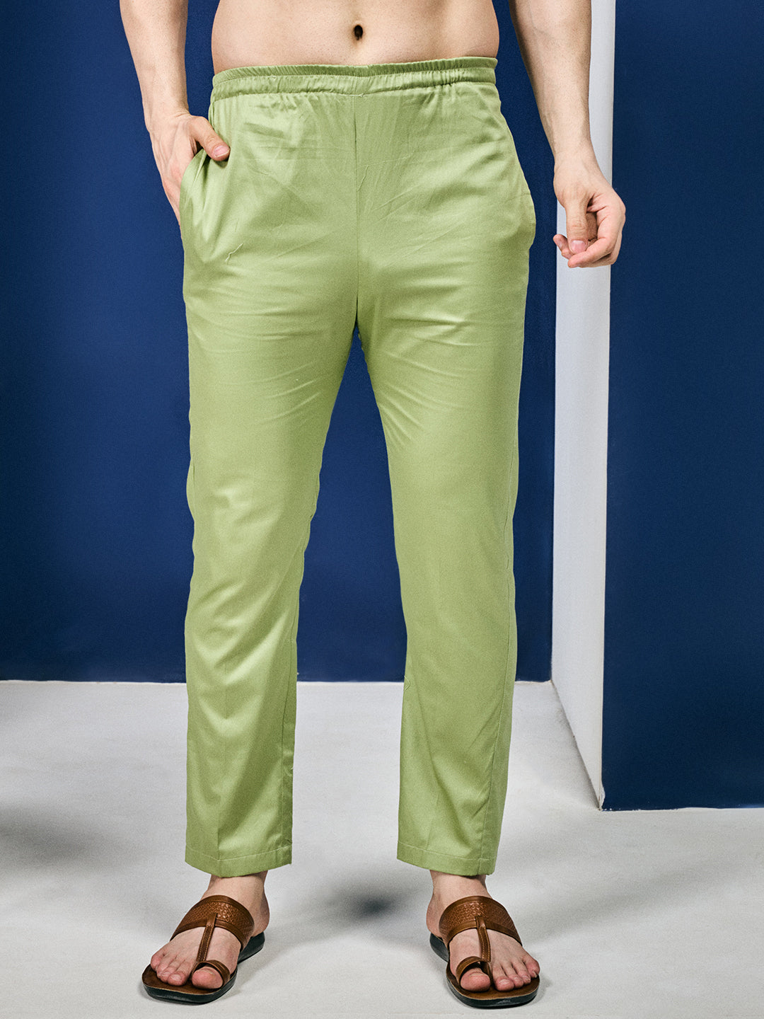 Celestial Pastel Green Neck Embroidered With Matching Sleeves On Pure Cotton Kurta Set