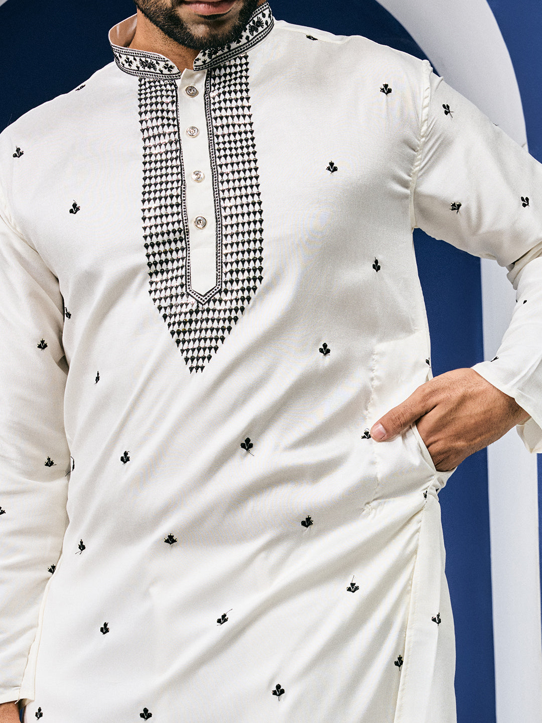 Desi Gleam White Neck Sequined Kurta With Pant