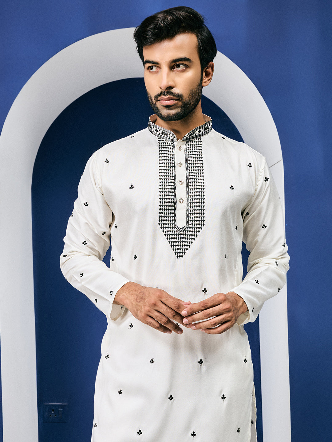Desi Gleam White Neck Sequined Kurta With Pant