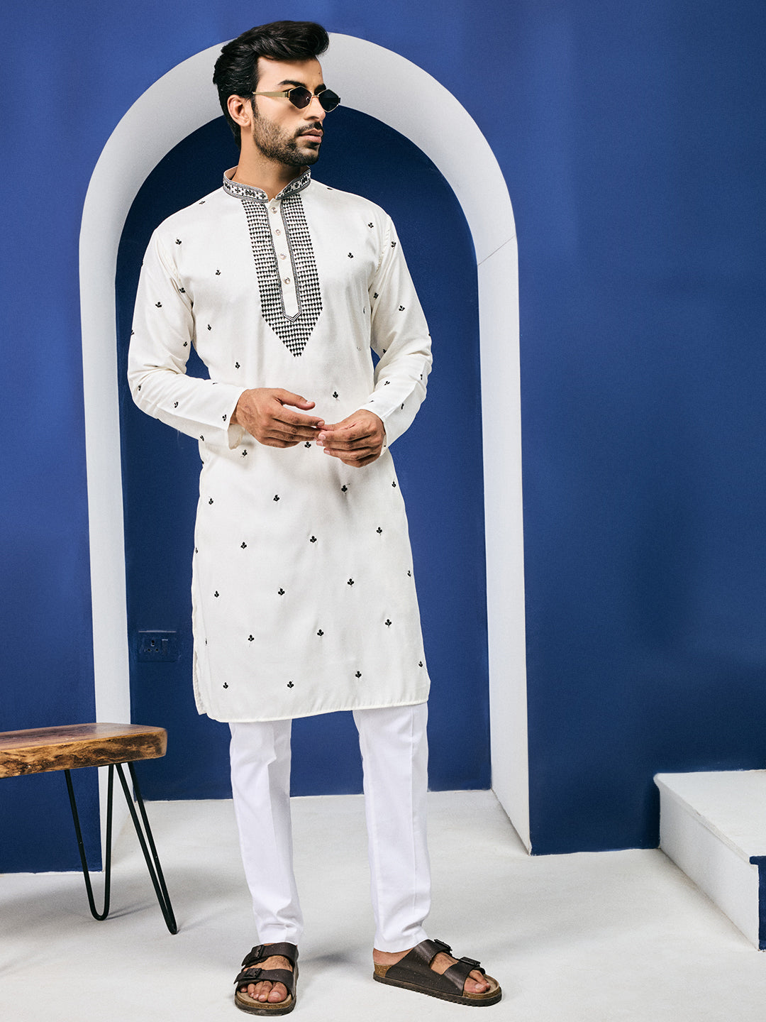 Desi Gleam White Neck Sequined Kurta With Pant