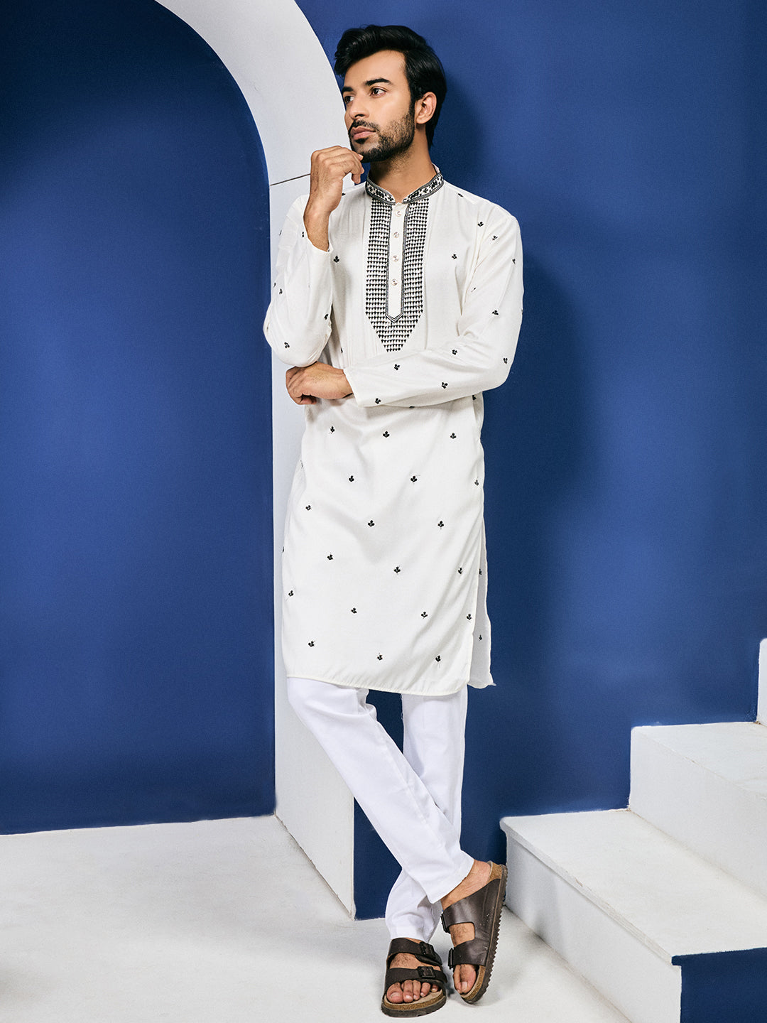 Desi Gleam White Neck Sequined Kurta With Pant