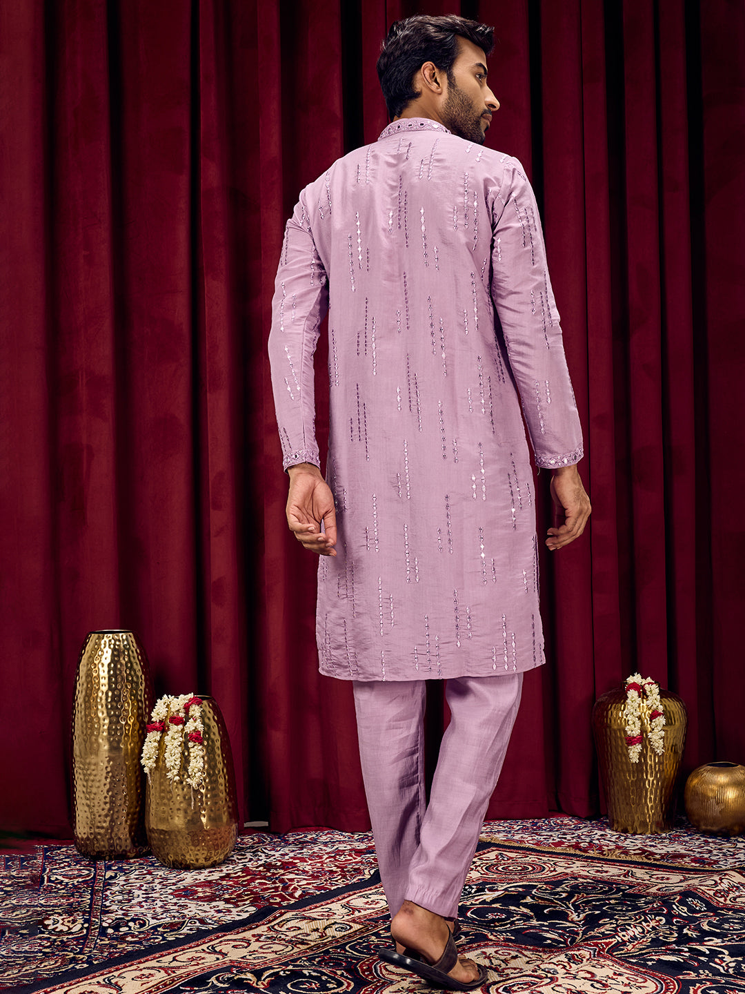 Roshni Lavender Real Mirror Neck Kurta With Sequined Embroidery Kurta Set