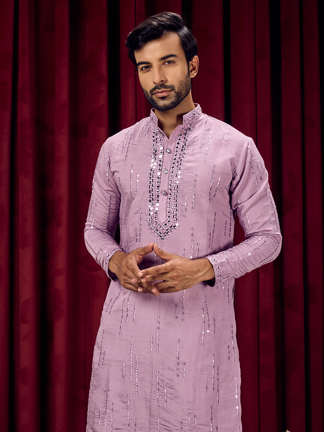 Roshni Lavender Real Mirror Neck Kurta With Sequined Embroidery Kurta Set