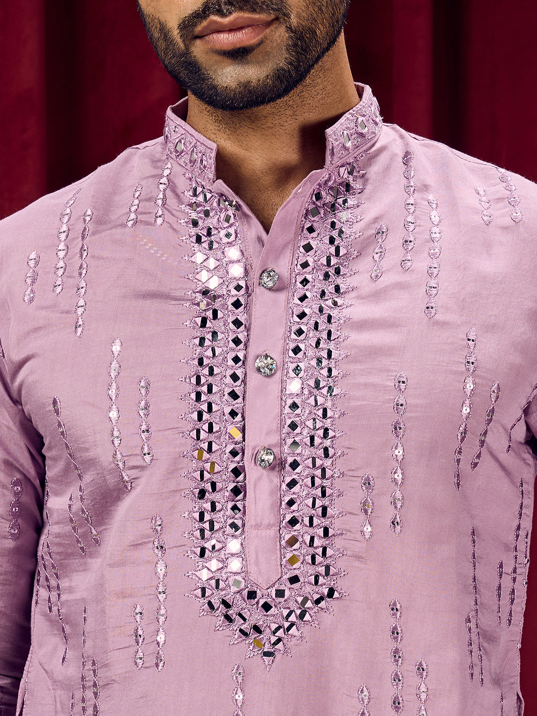 Roshni Lavender Real Mirror Neck Kurta With Sequined Embroidery Kurta Set