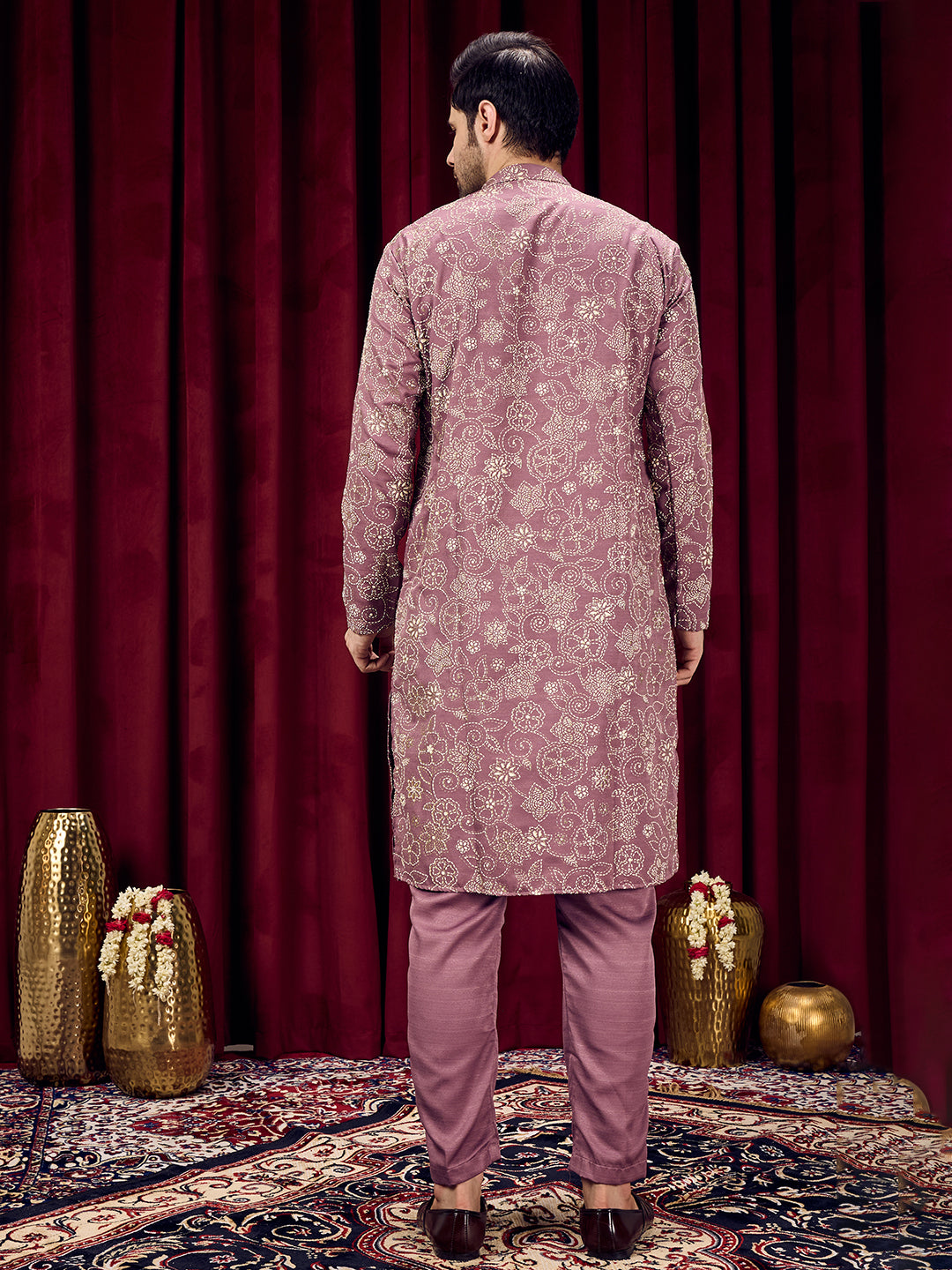 Roohani Lavender Dark Floral Printed Kurta With Pant Set