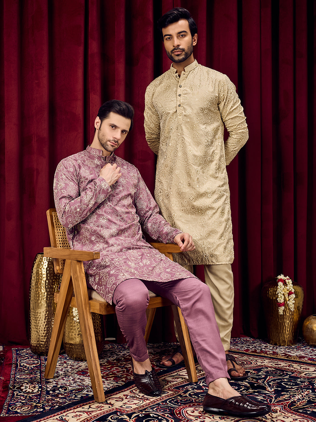 Roohani Lavender Dark Floral Printed Kurta With Pant Set