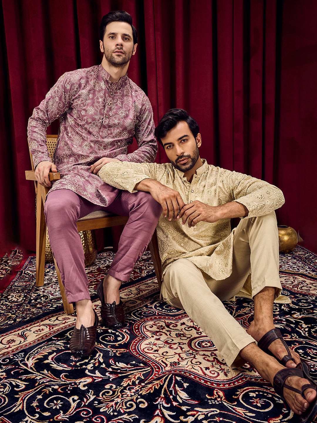 Roohani Lavender Dark Floral Printed Kurta With Pant Set