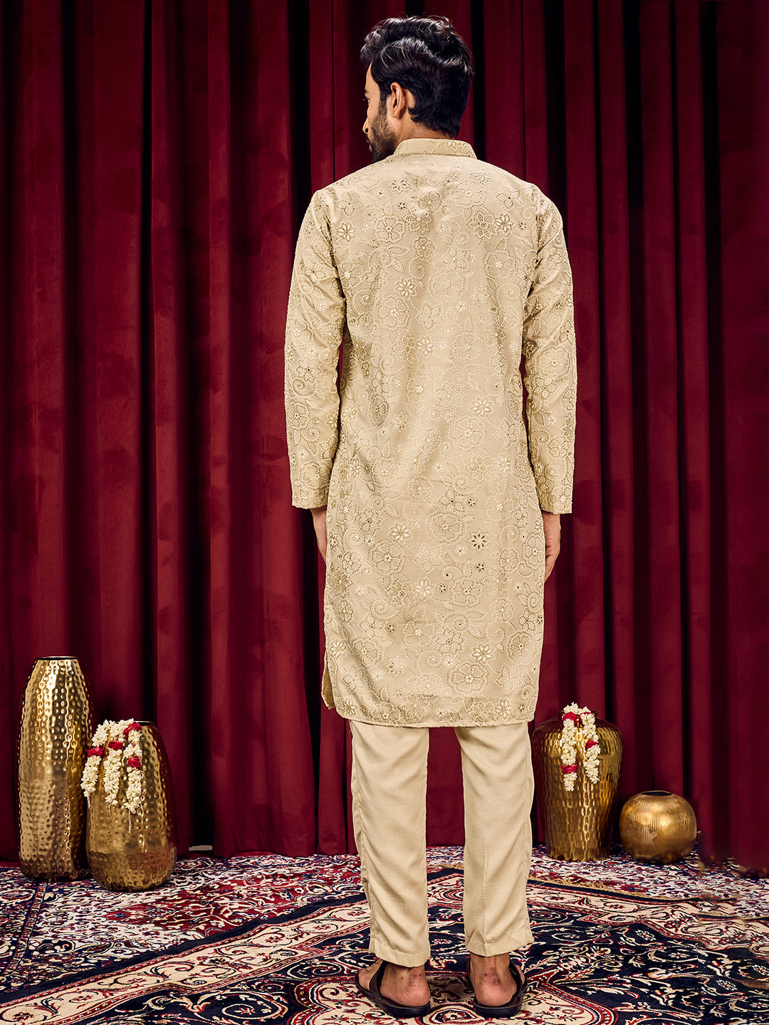 Roohani Beige Floral Printed Kurta With Pant Set