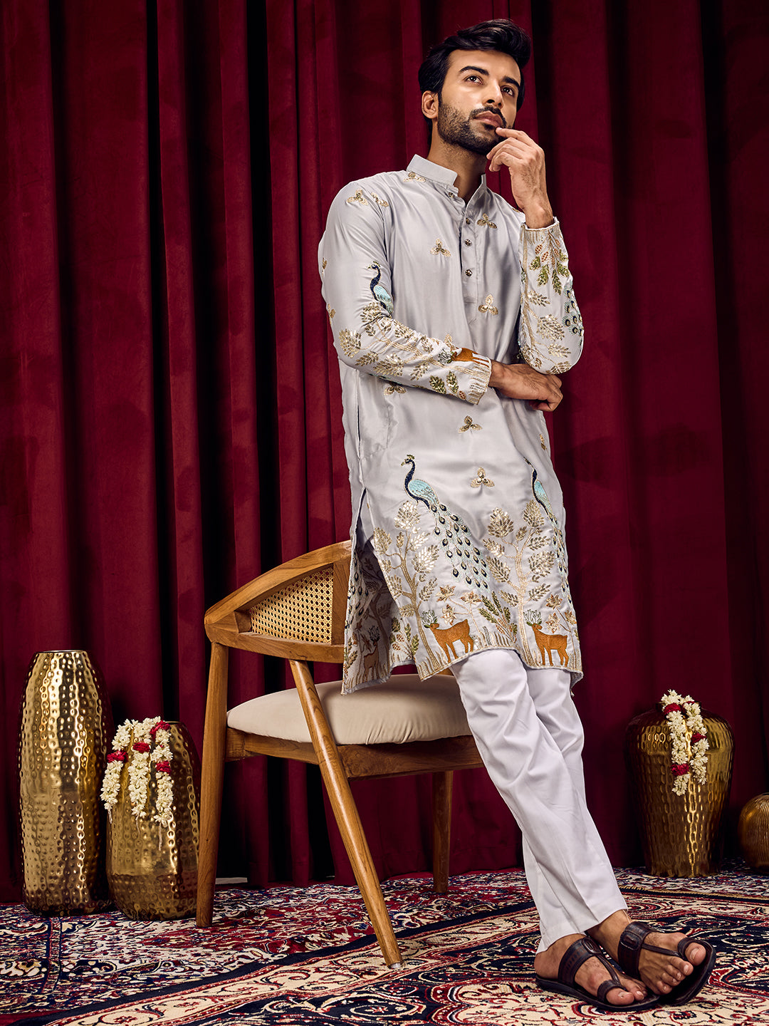 Mayur Baag Grey Kurta-pant set