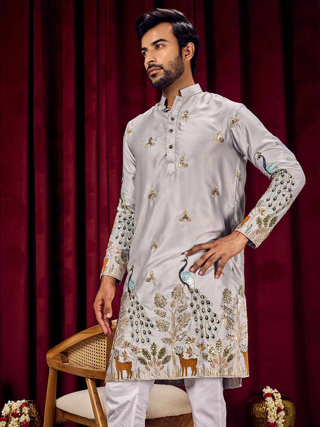 Mayur Baag Grey Kurta-pant set