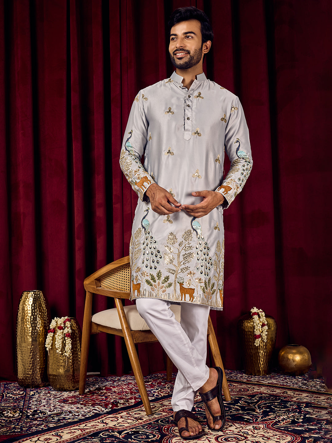 Mayur Baag Grey Kurta-pant set