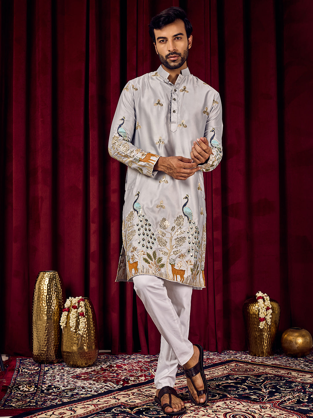 Mayur Baag Grey Kurta-pant set